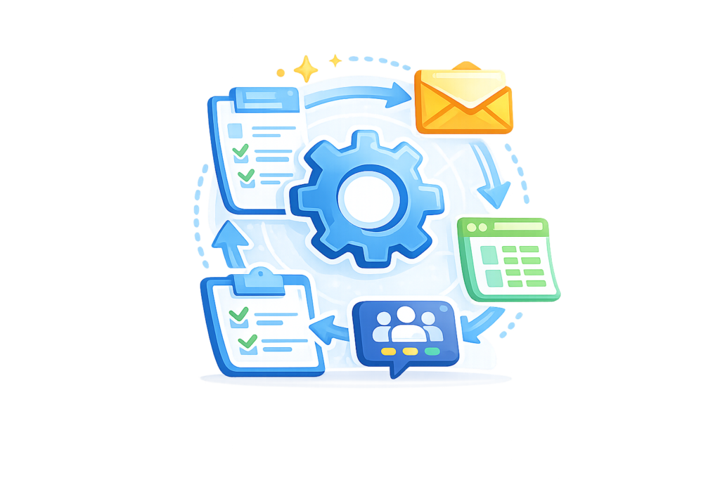 Icono de integración de herramientas con aplicaciones conectadas para que la información fluya sin duplicidades.